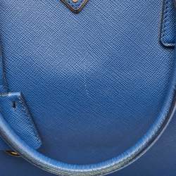 Pre Owned Prada Blue Saffiano Lux Leather Extra Large Galleria Double Zip Tote
