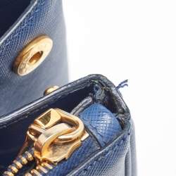 Pre Owned Prada Blue Saffiano Lux Leather Extra Large Galleria Double Zip Tote