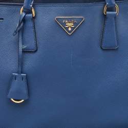 Pre Owned Prada Blue Saffiano Lux Leather Extra Large Galleria Double Zip Tote