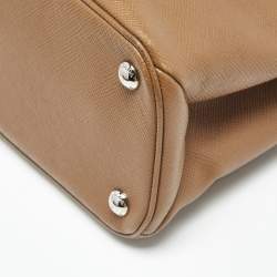 Pre Owned Prada Brown Saffiano Cuir Leather Twin Turnlock Tote