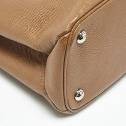 Pre Owned Prada Brown Saffiano Cuir Leather Twin Turnlock Tote