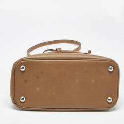 Pre Owned Prada Brown Saffiano Cuir Leather Twin Turnlock Tote