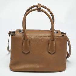 Pre Owned Prada Brown Saffiano Cuir Leather Twin Turnlock Tote