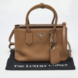 Pre Owned Prada Brown Saffiano Cuir Leather Twin Turnlock Tote