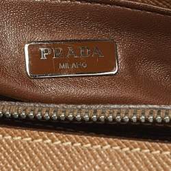 Pre Owned Prada Brown Saffiano Cuir Leather Twin Turnlock Tote