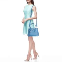 Pre Owned Prada Blue Saffiano Cuir Leather Mini Double Handle Tote