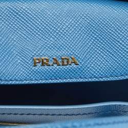 Pre Owned Prada Blue Saffiano Cuir Leather Mini Double Handle Tote