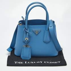 Pre Owned Prada Blue Saffiano Cuir Leather Mini Double Handle Tote