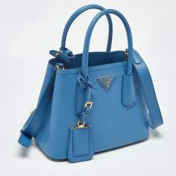 Pre Owned Prada Blue Saffiano Cuir Leather Mini Double Handle Tote