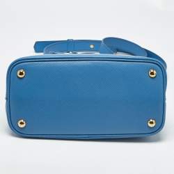 Pre Owned Prada Blue Saffiano Cuir Leather Mini Double Handle Tote