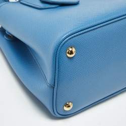 Pre Owned Prada Blue Saffiano Cuir Leather Mini Double Handle Tote