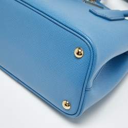 Pre Owned Prada Blue Saffiano Cuir Leather Mini Double Handle Tote