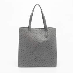 Pre Owned Prada Grey Ostrich Leather Tote