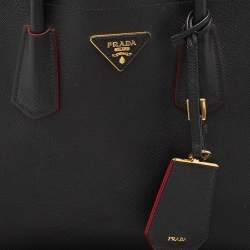 Pre Owned Prada Black Saffiano Cuir Leather Medium Double Handle Tote