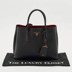 Pre Owned Prada Black Saffiano Cuir Leather Medium Double Handle Tote
