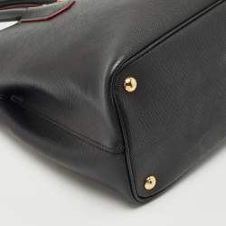 Pre Owned Prada Black Saffiano Cuir Leather Medium Double Handle Tote