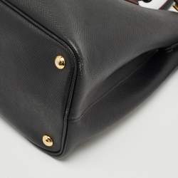 Pre Owned Prada Black Saffiano Cuir Leather Medium Double Handle Tote