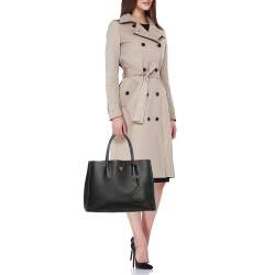 Pre Owned Prada Black Saffiano Cuir Leather Medium Double Handle Tote