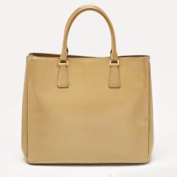Pre Owned Prada Tan Saffiano Patent Leather Gardener's Tote