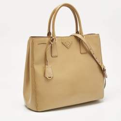 Pre Owned Prada Tan Saffiano Patent Leather Gardener's Tote