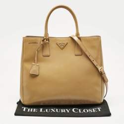 Pre Owned Prada Tan Saffiano Patent Leather Gardener's Tote