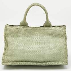 Pre Owned Prada Light Green Madras Leather Woven Tote