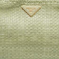 Pre Owned Prada Light Green Madras Leather Woven Tote