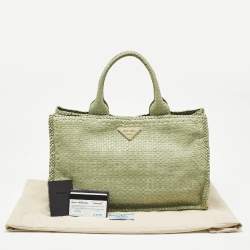 Pre Owned Prada Light Green Madras Leather Woven Tote