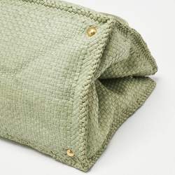 Pre Owned Prada Light Green Madras Leather Woven Tote