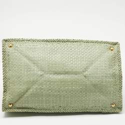 Pre Owned Prada Light Green Madras Leather Woven Tote