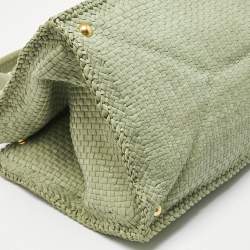 Pre Owned Prada Light Green Madras Leather Woven Tote