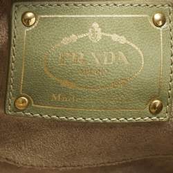 Pre Owned Prada Light Green Madras Leather Woven Tote