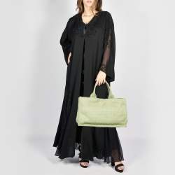 Pre Owned Prada Light Green Madras Leather Woven Tote