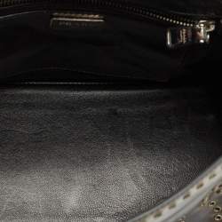 Pre Owned Prada Dark Brown Leather Embellished Sound Twin Pocket Top Handle Bag