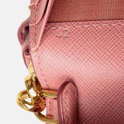 Pre Owned Prada Pink Saffiano Lux Wallet on Chain