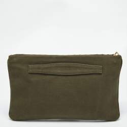 Pre Owned Prada Military Green Canvas Crystal Studded Clutch