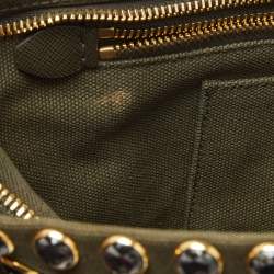 Pre Owned Prada Military Green Canvas Crystal Studded Clutch