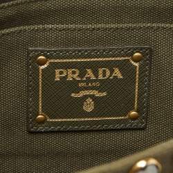 Pre Owned Prada Military Green Canvas Crystal Studded Clutch
