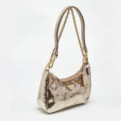 Pre Owned Prada Metallic/Beige Sequins Mini Re-edition Shoulder Bag