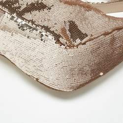 Pre Owned Prada Metallic/Beige Sequins Mini Re-edition Shoulder Bag