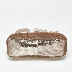 Pre Owned Prada Metallic/Beige Sequins Mini Re-edition Shoulder Bag