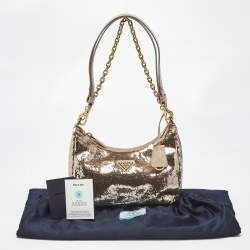 Pre Owned Prada Metallic/Beige Sequins Mini Re-edition Shoulder Bag