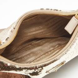Pre Owned Prada Metallic/Beige Sequins Mini Re-edition Shoulder Bag