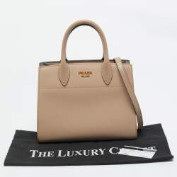 Pre Owned Prada Beige Saffiano Cuir Leather Bibliotheque Tote