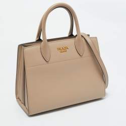 Pre Owned Prada Beige Saffiano Cuir Leather Bibliotheque Tote