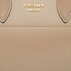 Pre Owned Prada Beige Saffiano Cuir Leather Bibliotheque Tote