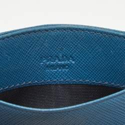 Pre Owned Prada Blue Saffiano Leather Logo Card Holder