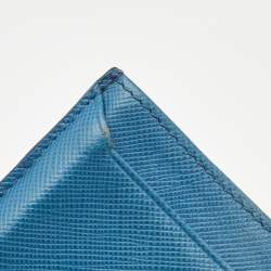 Pre Owned Prada Blue Saffiano Leather Logo Card Holder