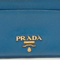 Pre Owned Prada Blue Saffiano Leather Logo Card Holder