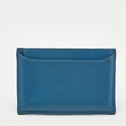 Pre Owned Prada Blue Saffiano Leather Logo Card Holder